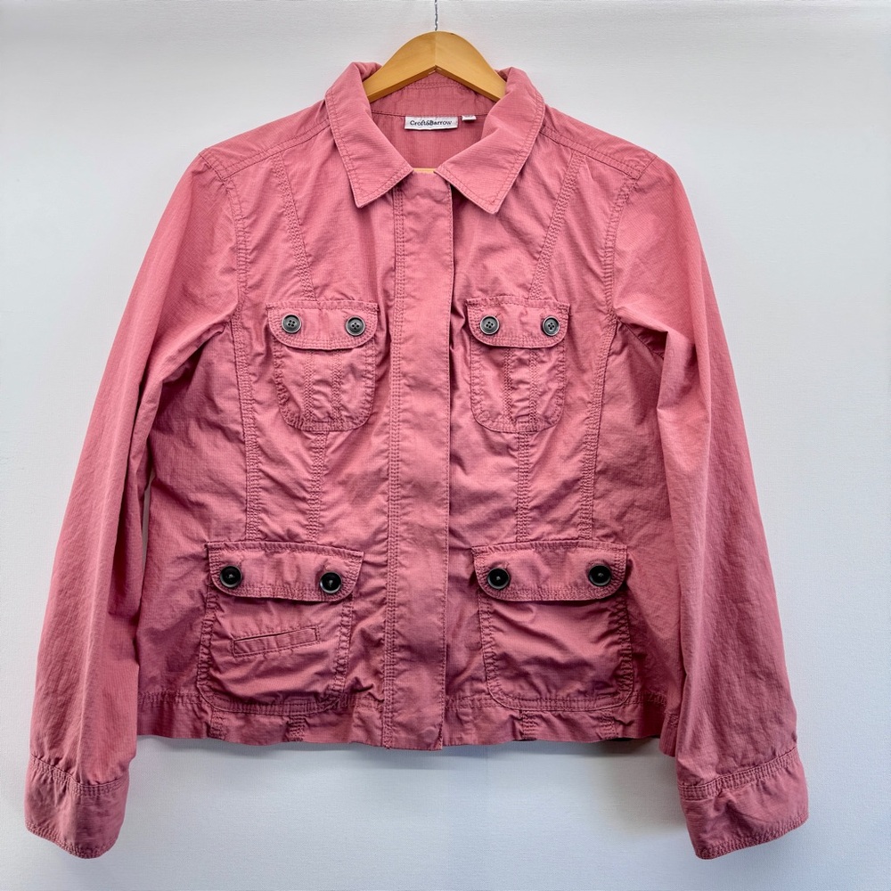 Croft & Barrow Pink Utility Jacket Full Zip Size Medium Safari Style 100%Cotton - Picture 2 of 11